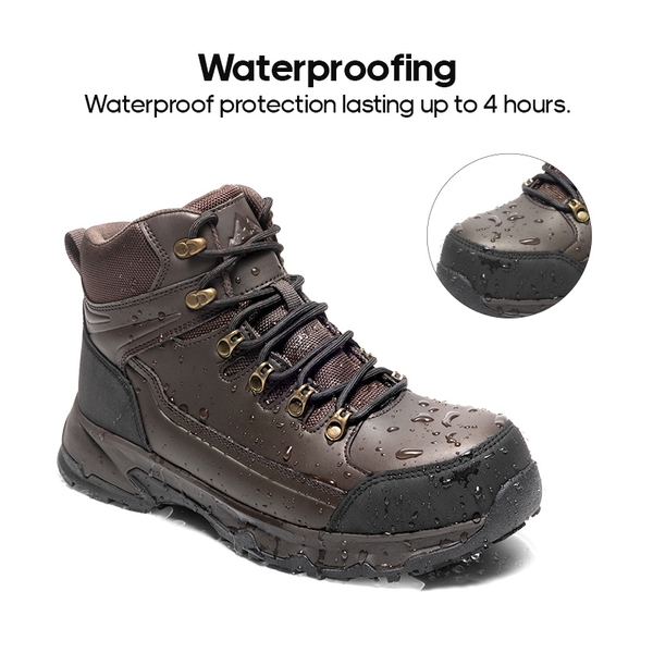 Men's Steel Toe Puncture-Resistant Work Boots - DARK BROWN - 4